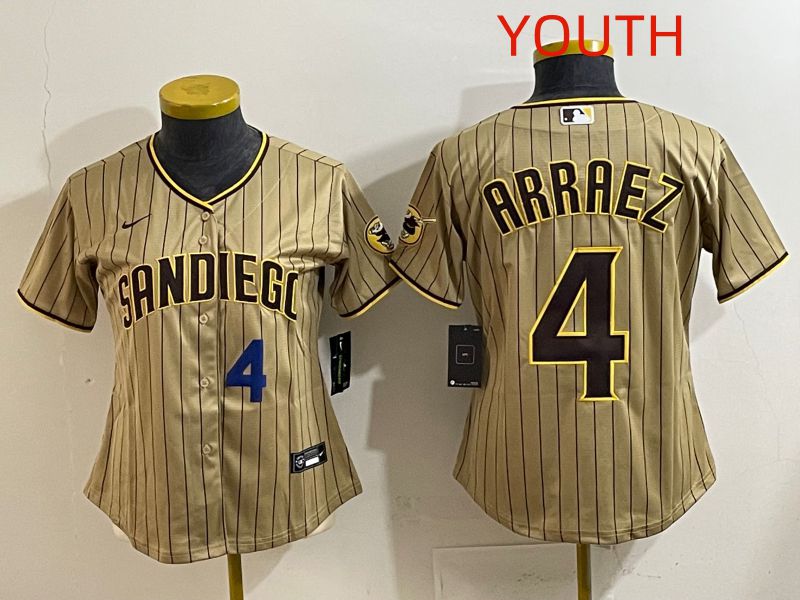 Youth San Diego Padres #4 Arraez Brown Stripe Game 2025 Nike MLB Jersey style 4